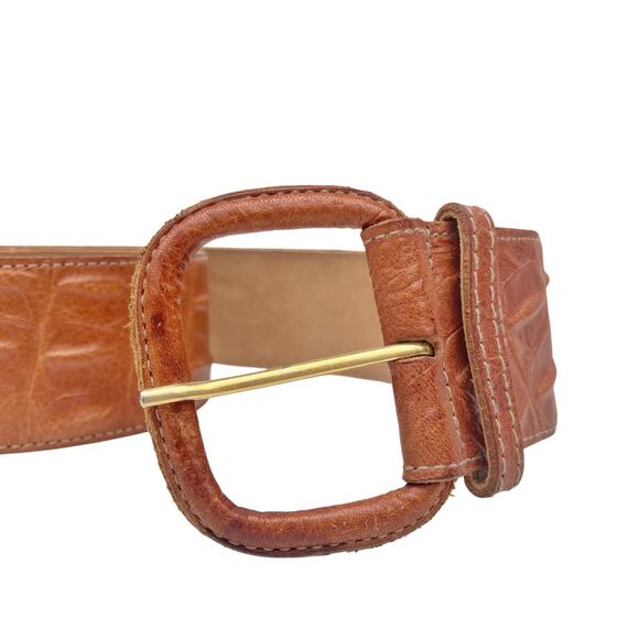 Vintage Cognac Croc Embossed Wide Leather Waist Belt Uruguay Made Western Resort main image 8